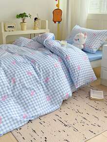 3pcs 100% Cotton Cute Blue Bowknot Kids Bedding Set, 2 Pillowcases + 1 Duvet Cover (No Bed Sheet, Excludes Inner Filler) - Multicolor - View 5