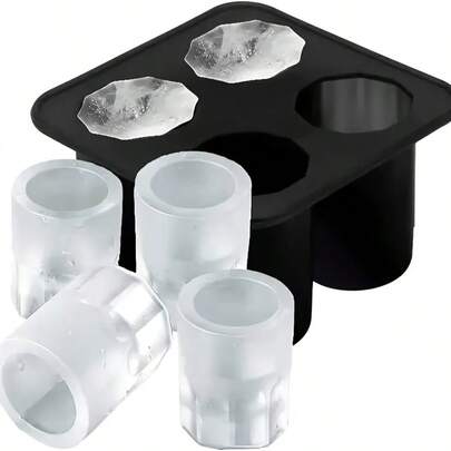 1 khuôn làm đá ly rượu bằng silicon, khay làm đá 4 ngăn tái sử dụng cho rượu whisky, khuôn làm đá viên 1oz/1.3" kèm khay