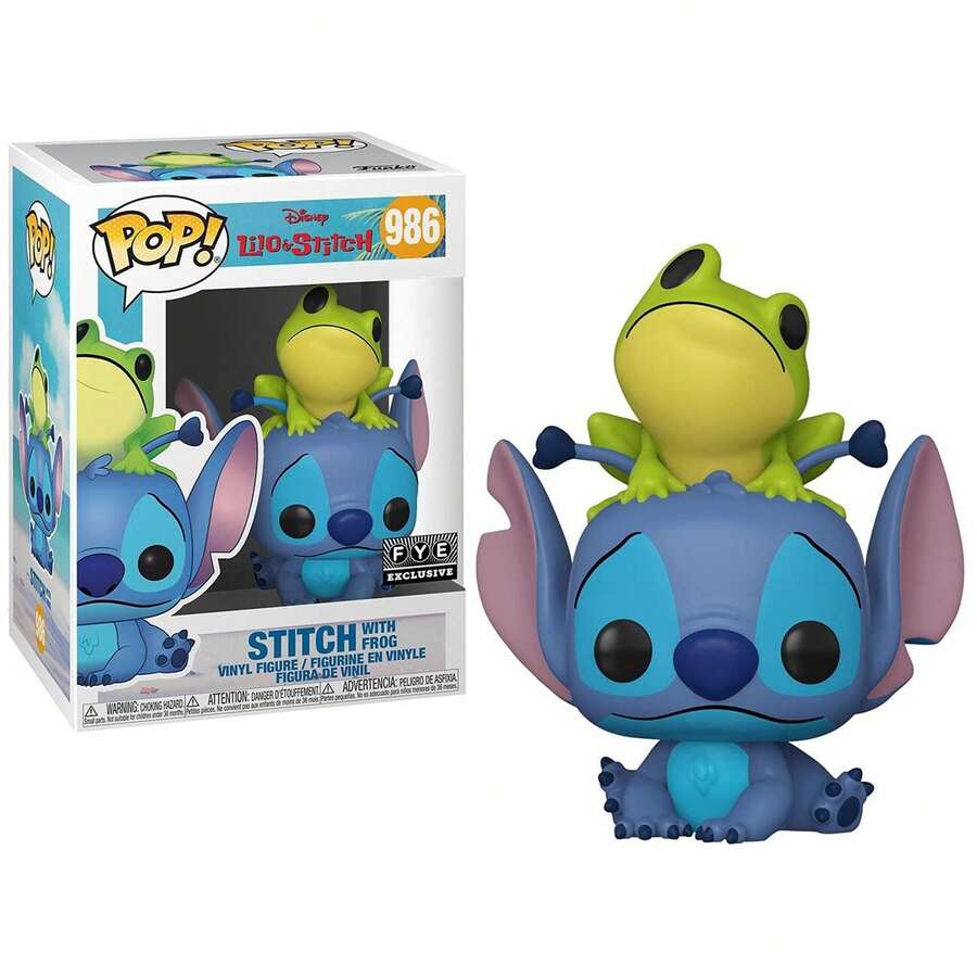 Funko POP Lilo & Stitch - Stitch With Frog No. 986 Exclusive - Collectible Vinyl Figure 9cm - Sitting With Frog On Head - Official Product - Multicolor - View 1