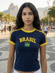 BabyLook Women's Embroidered Brazil Shirt Without State - 藏蓝色 - 查看 8