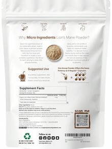 Organic Lion's Mane Mushroom Powder, 16oz | Pure Fruiting Body Superfood | Supports Brain, Focus, Energy & Immune Health | Great For Smoothies & Coffee | Filler Free, Vegan, Non-GMO - 16 Ounce (Pack Of 1) - View 5