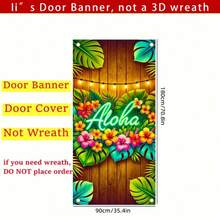 Hawaiian ALOHA Door Curtain Banner, 71x35 Inches In Size, Neon ALOHA Hibiscus And Palm Leaf Pattern Front Door Decoration, Tropical Pattern Porch Decoration, Suitable For Outdoor Family Parties And Festival Decoration. - 71in*35in - Xem 8