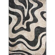 Beige Black Swirl Modern Area Rug – Contemporary Abstract Design  Non-Shedding, Fade-Resistant, Easy To Clean – Durable For High Traffic Areas – Living Room & Bedroom, Modern Abstract Art Carpet 84*60inch/31*20inch,Perfect Choice For Gift ,Stylish And High-Quality Rugs, Perfect For  Decorations And GiftsHome Decor, The Best Choice For Gothic-Style Birthday Gifts - 黑色 - 查看 2