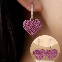 1pc Heart Design Earrings For Women, Elegant Shiny Style, Daily Vacation Party Jewelry Valentine's Day Gift - Heart-shaped - View 2