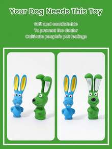 1pc Cute Long Ear Rabbit Shaped Rubber Dog Chew Toy, Durable Squeaky Toy, Suitable For Teething - Multicolor - View 6