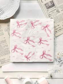 20 pezzi Tovaglioli rosa con fiocco, adatti per feste di compleanno, festa di nascità, matrimoni, fidanzamenti, feste per la rivelazione del sesso, raduni familiari, bar, ristoranti e hotel, stoviglie monouso - Multicolore - Visualizzare 2