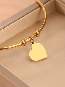 不锈钢开口手镯，金色心形简约时尚首饰，女士礼物，情人节，婚礼派对 - 手鐲 - 查看 4