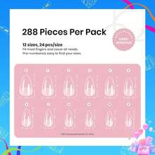 Beetles Soft Gel Nail Tips Short Almond 288pcs In 12 Sizes, Etch-X Pre-Etched Full Cover Acrylic Fake Nails Art - 杏仁短褲 12 種尺寸 288 件 - 查看 7