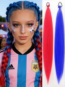 1 peça/2 peças Extensão de Peruca Trançada Colorida Roxa de 26 Polegadas para Crianças no Halloween, Acessórios de Cabelo Sintético Longo e Liso com Rabo de Cavalo Volumoso - Multicolorido - Visão 24