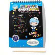 Cuaderno Scratch Art para Niños, Bloc de Dibujo Mágico Arcoíris con Lápiz de Rasgado, Juguete Creativo y Educativo para Manualidades y Entretenimiento - Azul - Ver 1