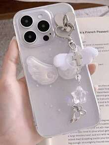 Cute Epoxy Glitter 3D Wings Phone Case, Shockproof Transparent Glitter Cover For IPhone 16 Pro Max, 15/17 Pro Max, 13/14/11/12, Delicate Wings Pendant - Wings + Pendant - View 3