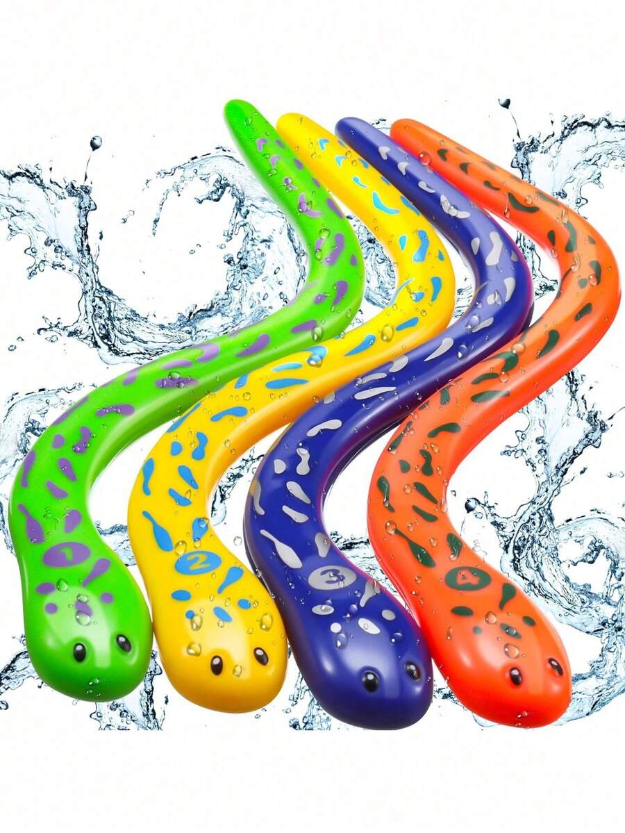 4pcs/Set Swimming Pool Diving Game Props, Summer Underwater Swimming Snake Catching Game Accessories, Fun Pool Party & Beach Birthday Gift - Multicolor - View 1