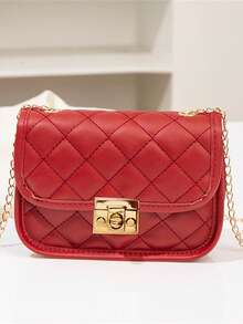 Mini Diamond Quilted Chain Strap Minimalist Shell Bag, Suitable For Daily Wear - Red - View 2