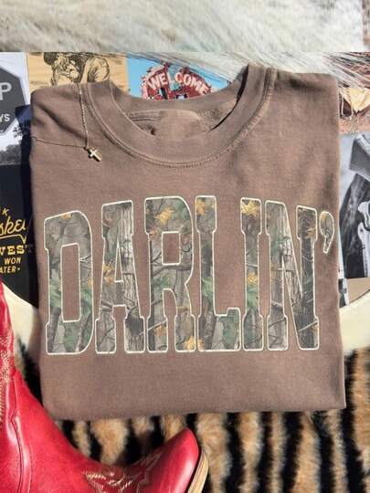 DARLIN Women Vintage Washed 100% Cotton 230g Graphic T-Shirt, Casual Crew Neck Short Sleeve Tee, Fashion Daily Outwear