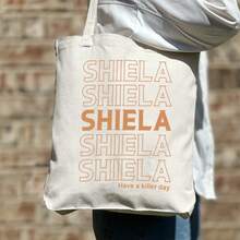 Tote Bag, Have A Nice Day, Shopping Bag, Fan Gift, Bridesmaid Tote, Party Tote, Bridal Party Gift, Work Tote, Bridesmaid Gift Tote, Personalized Tote Bag, Mother Of The Bride Gift Tote, Bridesmaid Gift Tote, Customized Letter Tote, Personalized Tote, Bridesmaid Gift - Beige - View 7