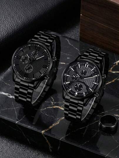 2pcs/Set, Simple Business Alloy Steel Strip Men's Watch, Suitable For Daily Wear Or Decoration At Gatherings And Vacations, Holiday Gift,Watches For Men