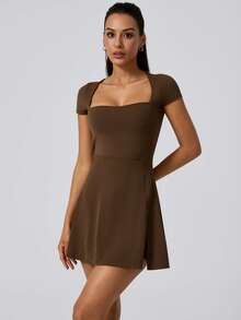 NcmRyu 1 Set Women's Elastic Running, Fitness, Tennis, Pickleball, Golf Sports Dress - Brown - View 7