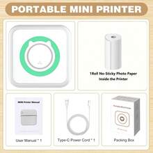 Mini Portable Thermal Printer, Inkless Blue-Tooth Photo & Label Printer For Students, Compatible With IOS & Android - Multicolor - View 12
