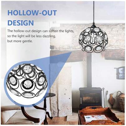 1pc Elegant Mini Gold/Black Metal Frame With Transparent Engraved Crystal Pendant, Sparkling Reflective Crystal Lamp Shade, Unique Design (Shade Only)