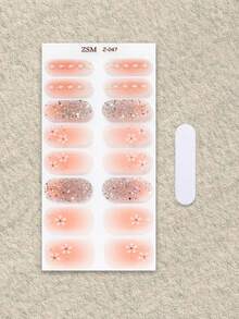 SSemi Cured Gel Nail Strips , Jelly Beige, 16 Pcs Gel Nail Wraps, Stickers, No UV Light Required, Salon Quality, Long Lasting - Baby Pink - View 3