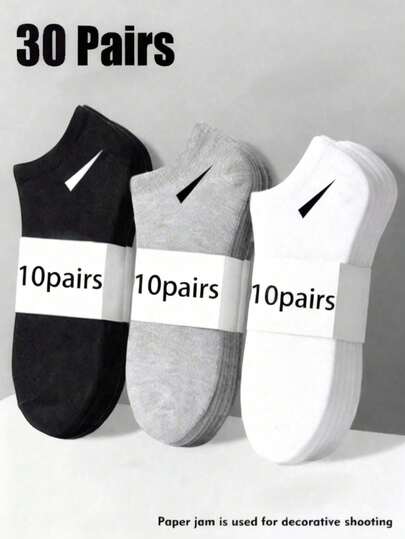 30 pares de calcetines unisex, calcetines deportivos para hombres, calcetines tobilleros para mujeres, calcetines cortos blancos/negros/grises para mujeres, calcetines delgados desechables invisibles, calcetines tobilleros, calcetines cortos para mujeres, calcetines de unicolor transpirables y cómodos de estilo Lolita, adecuados para uso diario casual, viajes y vestimenta de negocios (Nota: 2 piezas = 1 par)