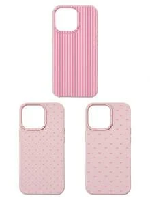 3pcs Set Soft Faux Leather Texture Bowknot/Stripe/Polka Dot Phone Case, Cute Girly Aesthetic Design, Shock-Resistant Protective Cover Compatible With IPhone & Galaxy - Multicolor - View 55