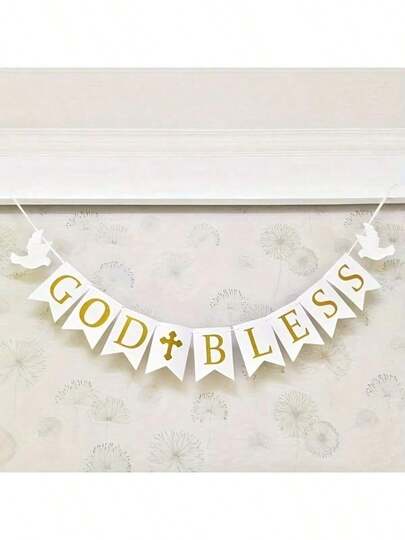 1set,God Bless Baptism DIY String Banner Gold Glitter First Holy Communion Decorations BabyShower Party Decor,First Holy Communion Cross Baptism Banner, On Your Confirmation, God Bless, Religious My Baptism/Christening/1st Birthday/BabyShower Party Decorations Supplies