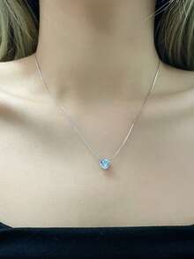 1件时尚简约精致小爱心吊坠项链，百搭锆石爱心吊坠项链，女士必备 - 銀色 - 查看 1