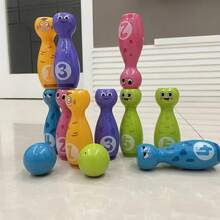 Juguetes de bolos para niños, caja de regalo con expresión divertida de dibujos animados, embalaje adecuado para juegos de en interiores y exteriores, 10 botellas y 2 bolas SX4U - juguete de bolos - Ver 8