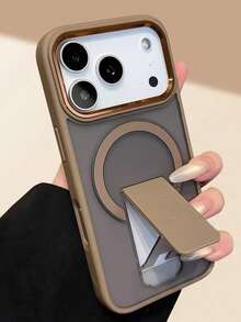 1pc Luxury Frosted Semi-Transparent Magnetic Wireless Charging Phone Case With Stand, Suitable For IPhone 17 Pro Max 16 15 14 13 12 11 Pro Max Plus, Metal Camera Ring, Shock-Absorbing Soft Bumper Hard Back Cover - Desert Gold - View 2