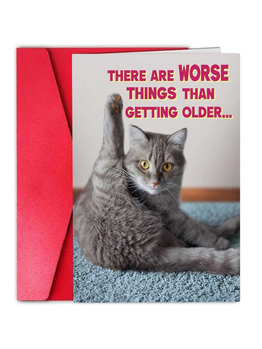 1pc,Funny Birthday Cat Photo Card For Women, Sister, Girls, Mom, Friends, Dad, Brother And All Cat Lovers - View 1