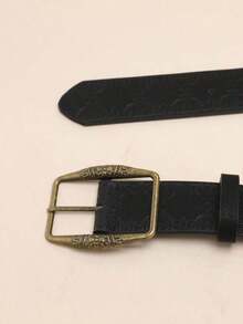 Boho 1pc Brown Pu Leather Belt With Antique Bronze And Printed Pattern Halloween Summer, School Fall, Autumn, Halloween - màu nâu - Xem 4