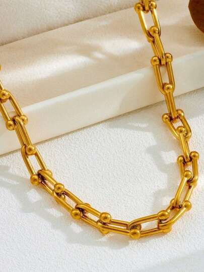 可调节U型不锈钢马蹄形链手链，男女通用项链耳环套装