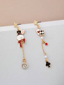 1 Pair Unique Playful Playing Card Rabbit Asymmetric Earrings, Self-Designed - Animal - View 2