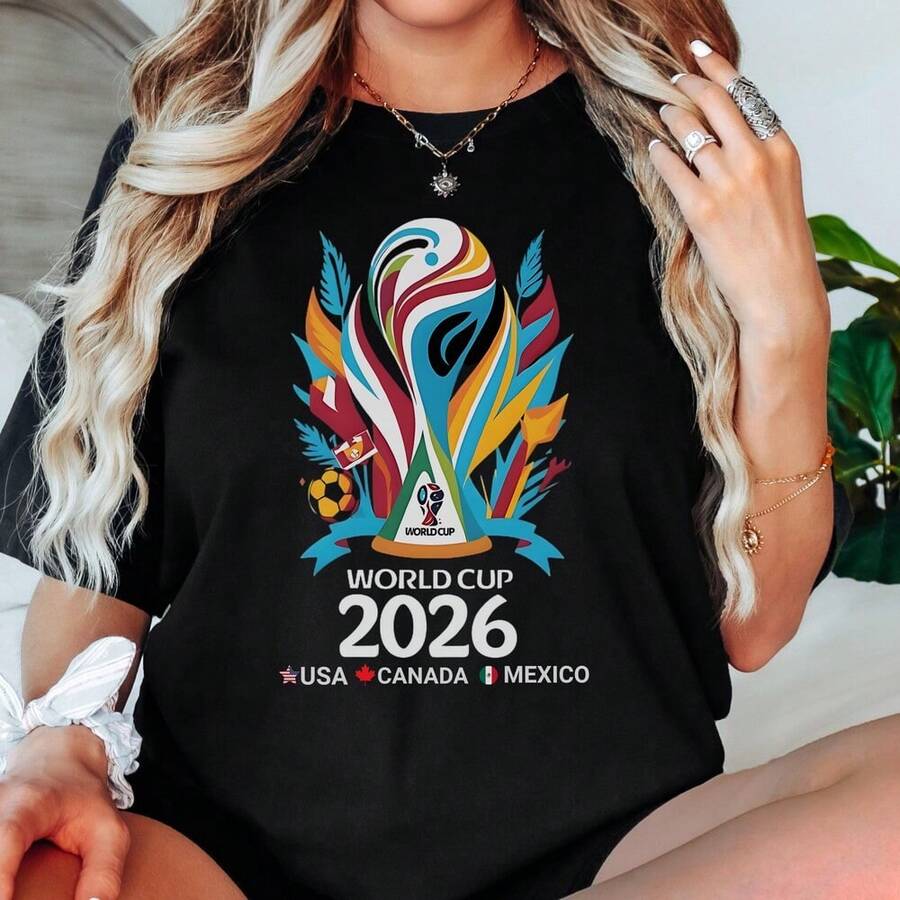 World Cup 2026 T-Shirt, USA World Cup Soccer Tee, Canada Mexico USA Football Fan Gift, World Cup Shirt For Boys And Girls, World Cup Fan Tee - 黑色 - 查看 1