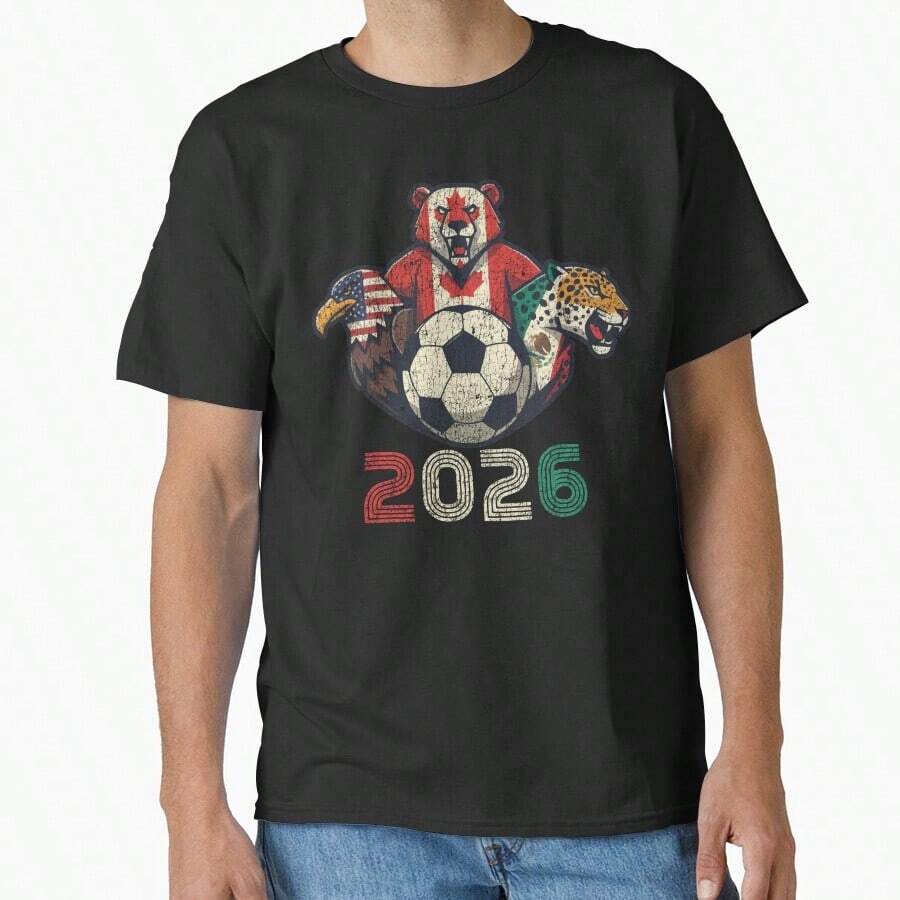 World Cup 2026 USA Canada Mexico Soccer Fan Design Classic T-Shirt - Black - View 1