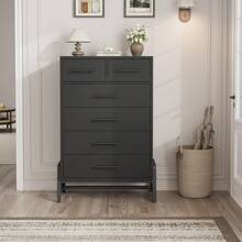 Huisuilinss 5/6 Drawer Dresser,Tall Dresser For Bedroom,Modern Chest Of Drawers,Freestanding Wood Storage Organizer With Deep Drawer For Living Room Entryway Hallway - 黑色六抽屜櫃 - 查看 1