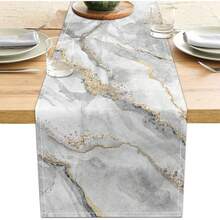 Marble Table Runner, Gold & Gray, Suitable For Dining Table, Vanity, Coffee Table, Home Kitchen And Dining Room - Multicolor - View 10