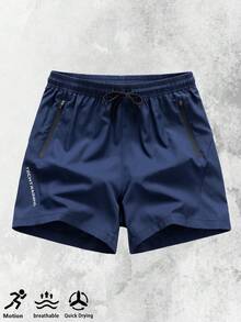 1pc Men's Quick-Dry Sports Shorts With Fashionable Zipper Pockets And Printed Design, Lightweight And Breathable, Suitable For Outdoor Sports, Basketball, Running And Gym Workouts - Royal Blue - View 2