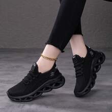 Ladies' Black Athletic Trainers | Breathable Mesh & Blade Sole | Non-Slip Running Shoes For Outdoor & Daily Wear - Black - View 1