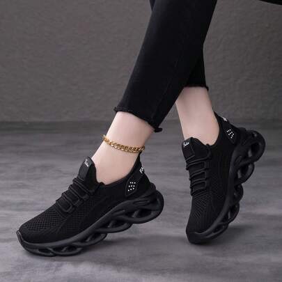 Ladies' Black Athletic Trainers | Breathable Mesh & Blade Sole | Non-Slip Running Shoes For Outdoor & Daily Wear