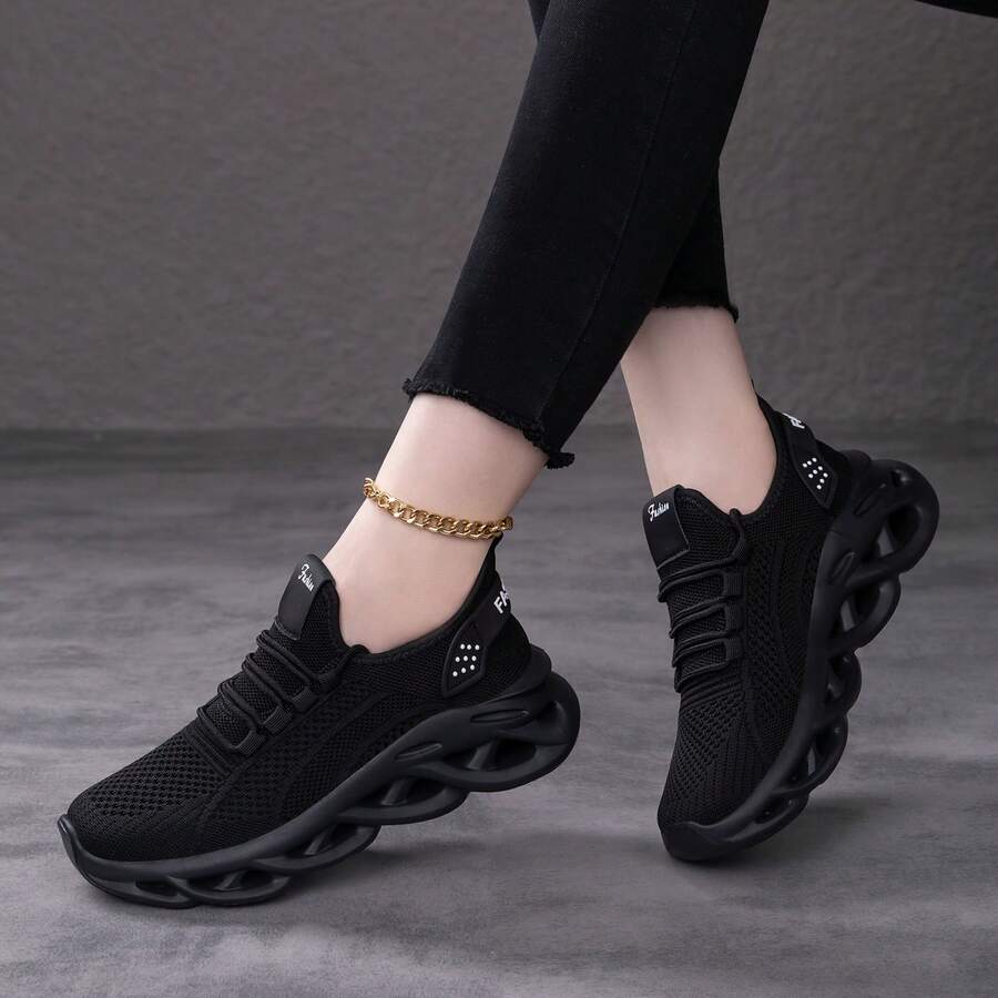 Ladies' Black Athletic Trainers | Breathable Mesh & Blade Sole | Non-Slip Running Shoes For Outdoor & Daily Wear - Black - View 1