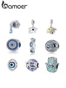 Bamoer Evil Eye Pendant Beads, Suitable For Handmade Bracelets, 925 Sterling Silver Style, Exquisite And Fashionable, Personalized Retro Versatile DIY Bracelet, Devil's Eye Loose Beads, Women Jewelry Gift - Silver - View 1