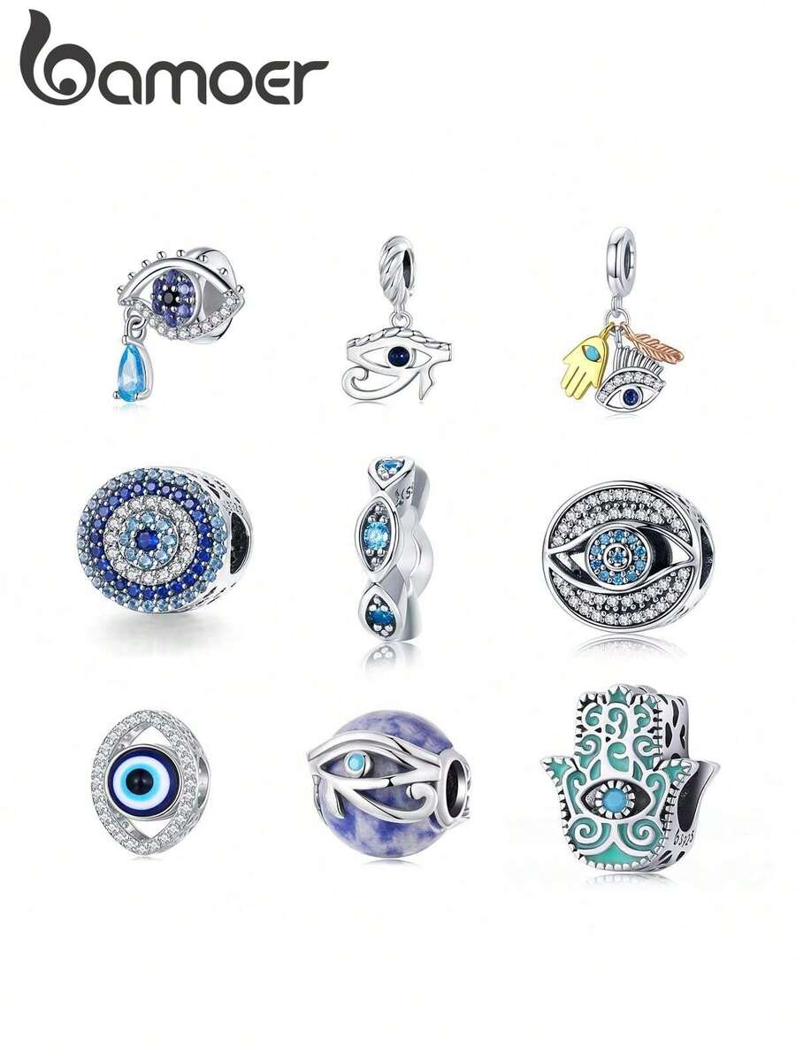 Bamoer Evil Eye Pendant Beads, Suitable For Handmade Bracelets, 925 Sterling Silver Style, Exquisite And Fashionable, Personalized Retro Versatile DIY Bracelet, Devil's Eye Loose Beads, Women Jewelry Gift - Silver - View 1