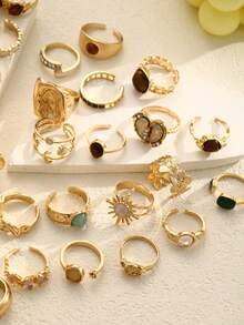Bộ 9/6 chiếc nhẫn kim loại kiểu dáng và màu sắc ngẫu nhiên, hình học bất đối xứng, phóng đại, phù hợp cho nữ giới, các cặp đôi, chị em gái, đi nghỉ mát, hẹn hò, đeo hàng ngày, đám cưới, làm quà tặng cho mẹ, chị em gái. - Nhiều màu - Xem 6
