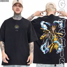 Manigold Cancer Gold Saint Of The Zodiac T-Shirt, Basic And Oversized Unisex Cotton Shirt - Preto Oversized - View 1