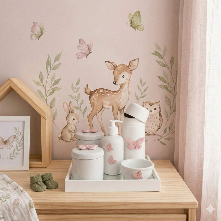Baby Care Hygiene Kit Porcelain Girl Children's Bedroom Modern Bathroom Countertop K010 Butterfly - 淺粉色 - 查看 1