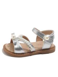 2026 New Girls Sandals Bowknot Pearl Cute Baby Vacation Comfortable Children Princess Shoes Soft Bottom Anti-Slip Beach Shoes - Silver - View 7