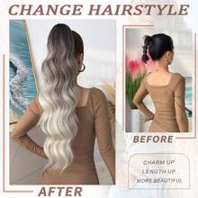 24-Inch Ombre Brown-Gold Wavy Thermoplastic Fiber Synthetic Ponytail Hair Extension, Claw Clip Ponytail Hair Accessory Suitable For Women's Party And Daily Use - Two-Tone - View 10