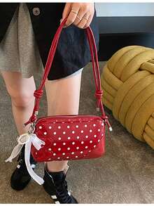 波点波士顿手提包，时尚百搭新款蕾丝风格女士单肩包 - 紅色 - 查看 5